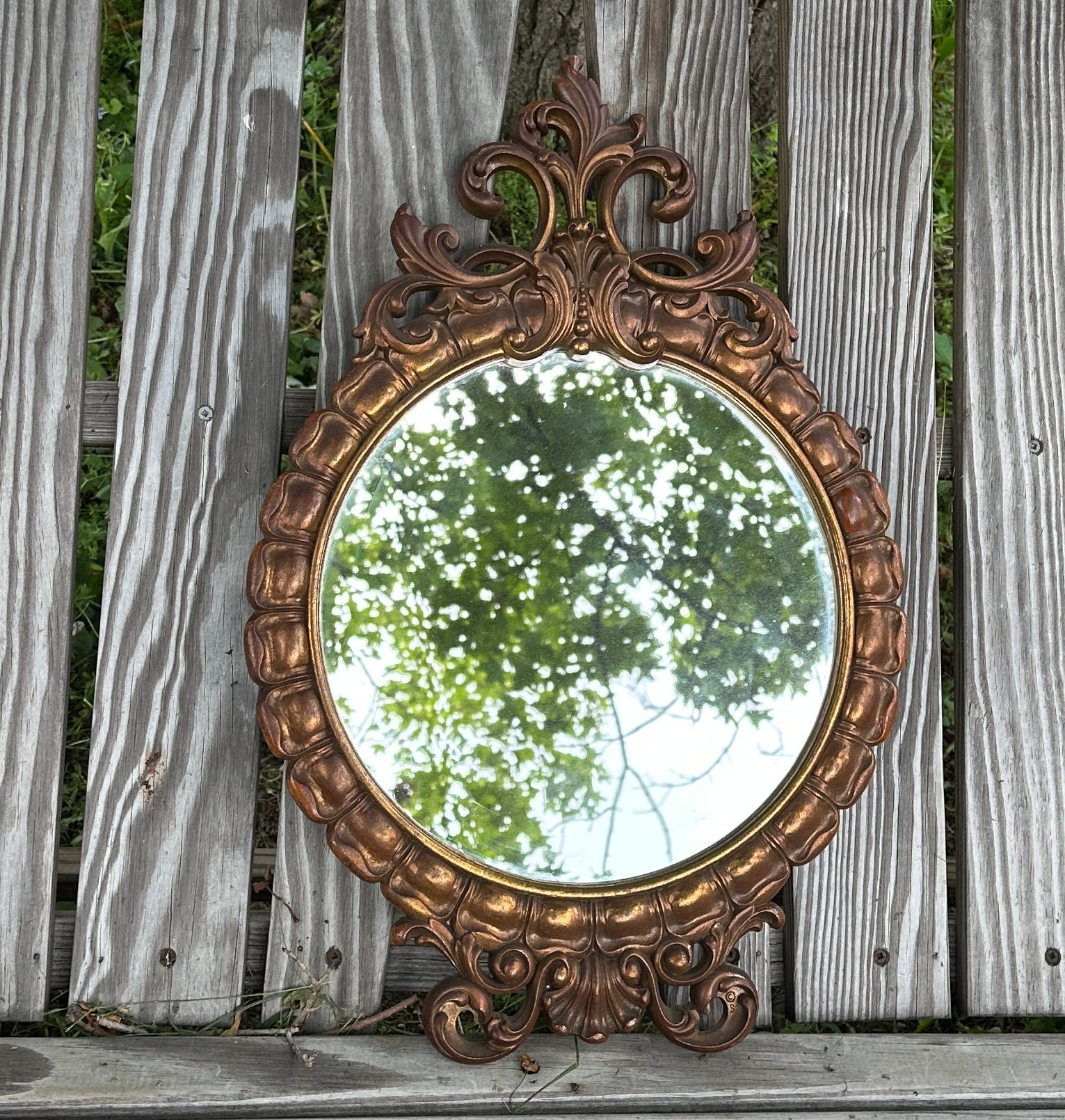 Sale Mid-Century GOLD SYROCO Round Oval Mirror Frame Flowers -  Portugal