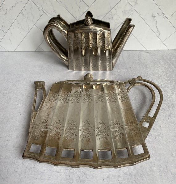 Vintage Godinger Silverplate Teapot Trivet & Napkin Holder-Set of 2 Matching Pieces-Collectibles-Vintage Kitchen-Holiday Table-Cottagecore