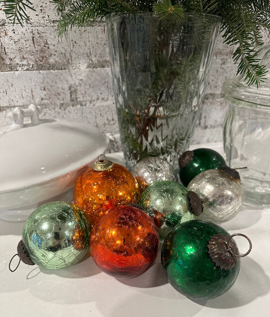 Vintage Crackle Glass Kugel Style Christmas Ornamentsreproduction