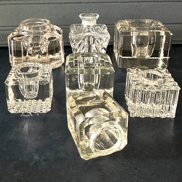 Antique Glass Inkwells-Victorian Jars/Bottles-Set of 3 Large or 4 Small-Being Sold Separately-Instant Collection-Collectible Glass