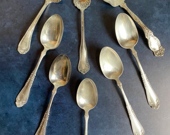 Antique Vintage Set of Serving Cutlery-Serving Spoons-Ladles-Fork-Set of 8 Silverplate Flatware Mix/Match Patterns-Holiday Table-Cottagecore