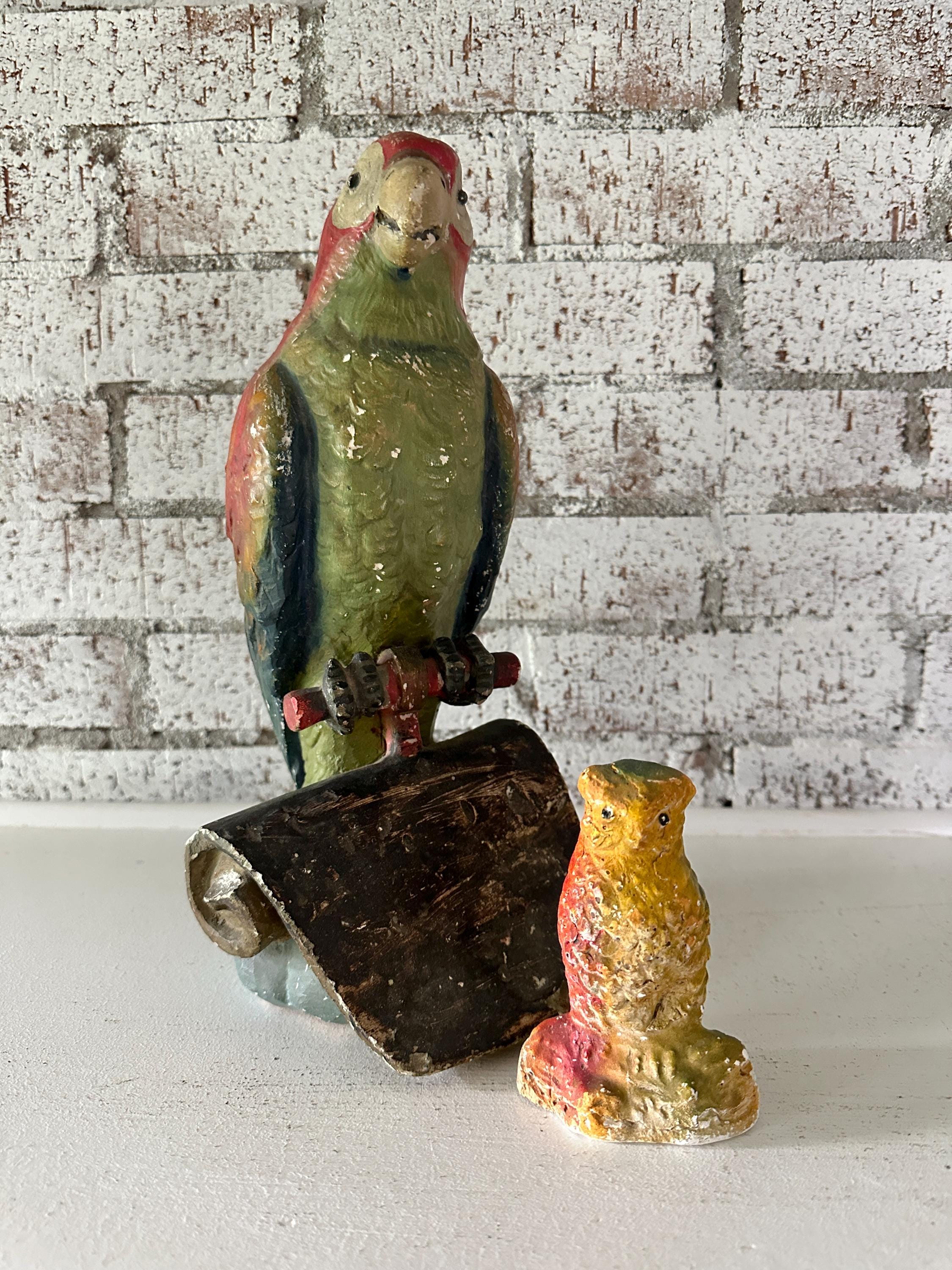 Vintage Chalkware Bird Figurines, Parrot, Owl, Sculptures, Carnival Prizes, Souvenirs, Being Sold Se