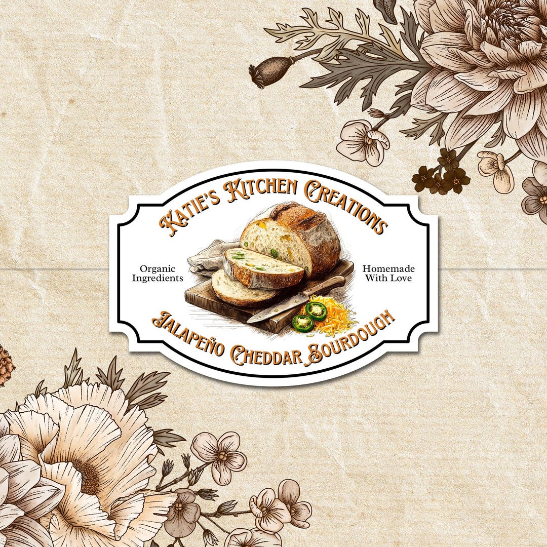 Custom Vintage Jalapeno Cheddar Sourdough Bread Labels | Personalized ...
