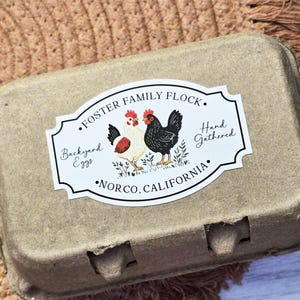 Custom Vintage Egg Carton Labels || Personalized Homestead Stickers || Retro Farmhouse Style Label || Water & Oil Resistant || L003