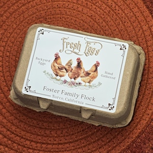 Custom Vintage Egg Carton Labels || Personalized Homestead Stickers || Retro Farmhouse Style Label || Water & Oil Resistant || RL001