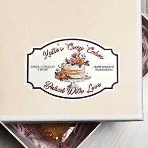 Custom Vintage Bakery Labels || Personalized Cottage Cake Baker Stickers || Retro Homemade Style Label || Water & Oil Resistant || VL007