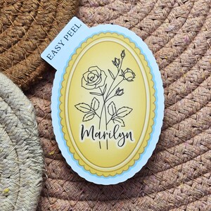 Personalized Birth Flower Cameo Sticker Decal || Custom Name Stickers || Waterproof Decal Sticker || Personalized Gift