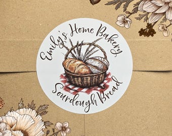 Personalized Homemade Bakery Labels || Custom Baking Stickers || Baked Goods Sticker || Vintage Style Sourdough Bread Label || CL002