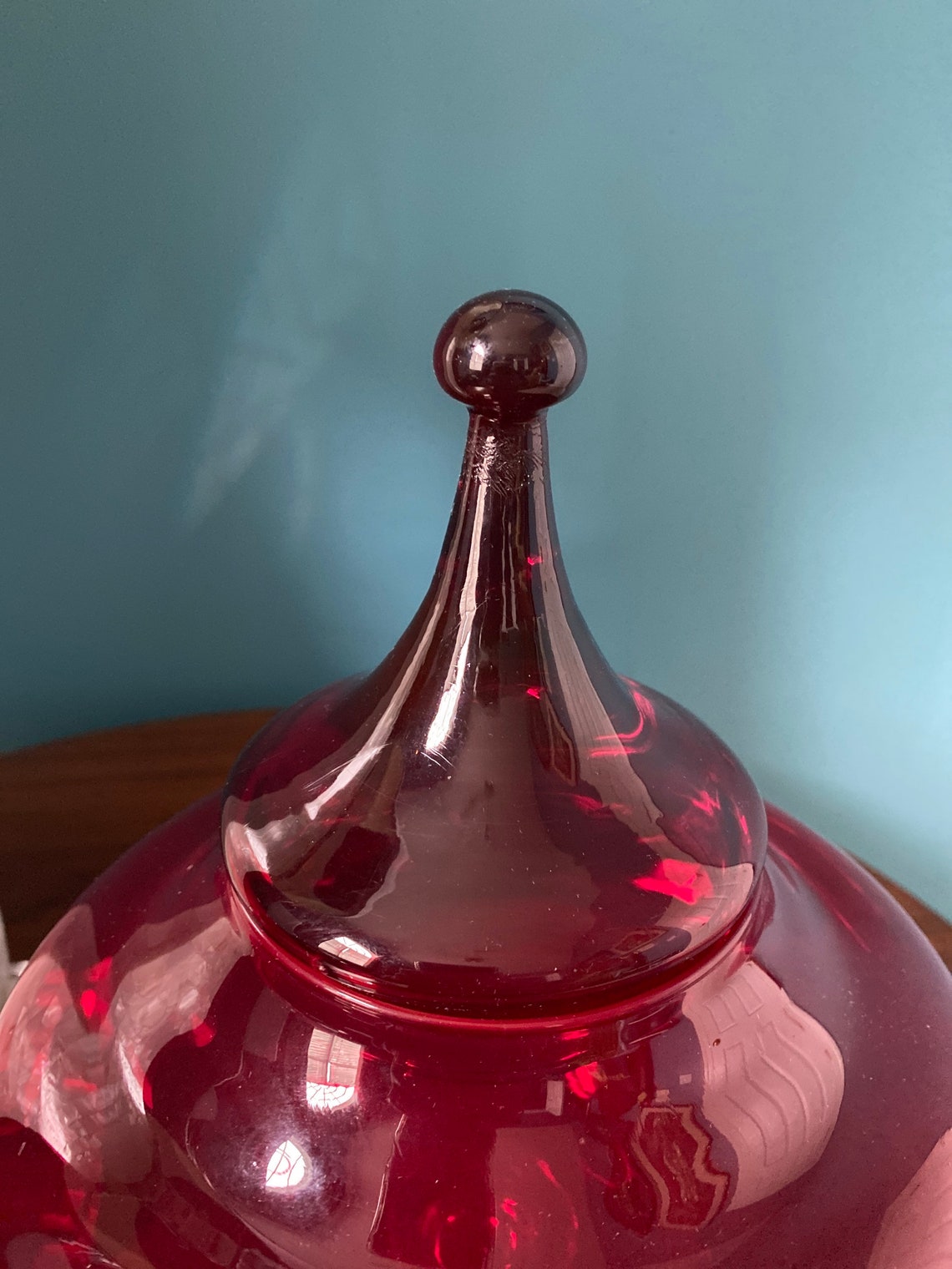 Blown ruby red glass compote jar with top cover Etsy