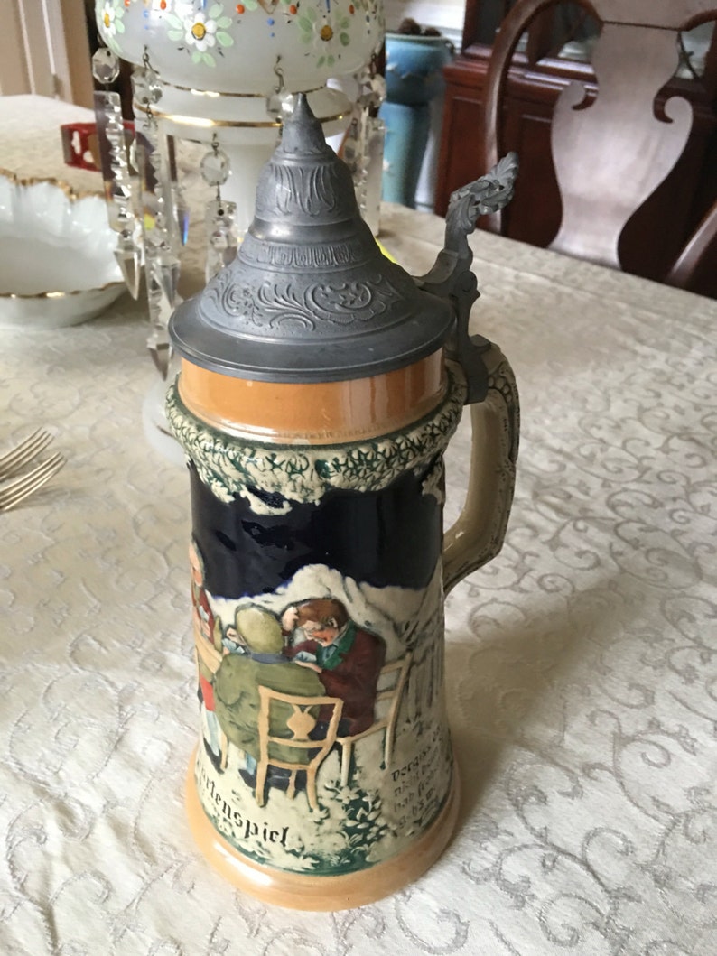 Large German beer Stein pewter 11.9 tall Etsy