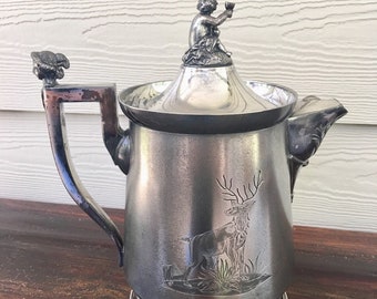 Antique pre civil war Wilcox American Silver plated Pitcher Porcelain lined heavy 1854