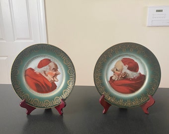 Antique pair of Royal Munich Monk Cabinet Mantle Plates 10”