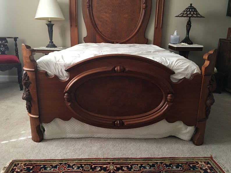 Antique Full Size Bed Frame and Head Board 7 Feet Solid Wood Walnut