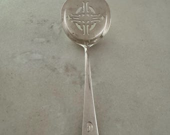 Sterling silver antique slotted  spoon monogrammed Jan