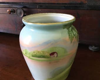 日本製アンティーク手描き花柄金彩磁器取っ手付き花瓶 - Etsy 日本