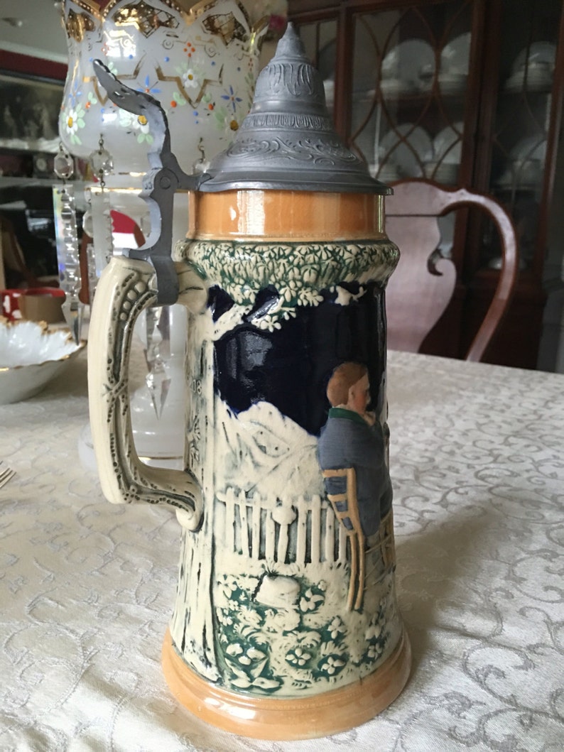 Large German beer Stein pewter 11.9 tall Etsy