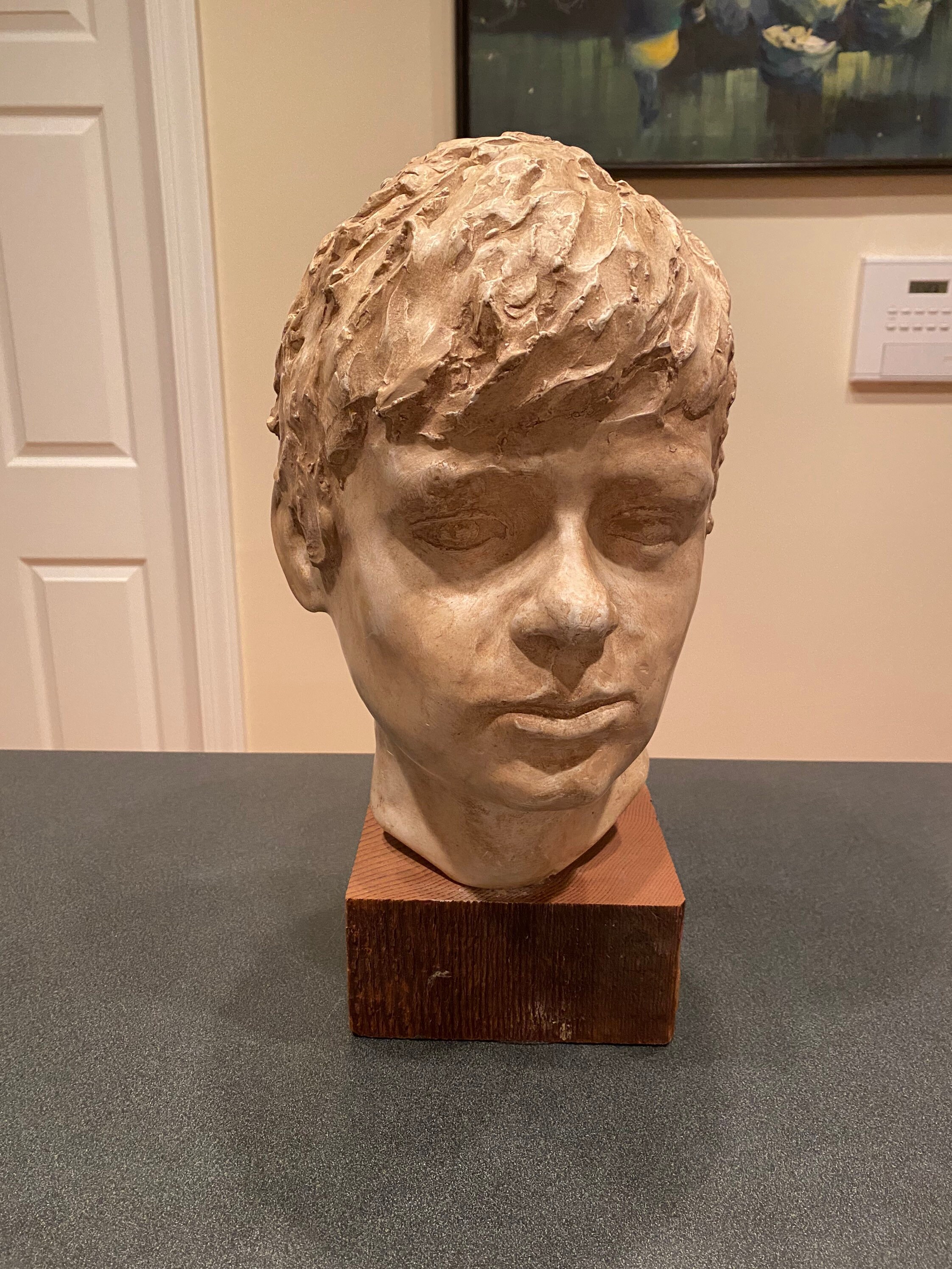 Bust of a Man Life Size on a Wooden Base Unsigned Quite Heavy 16