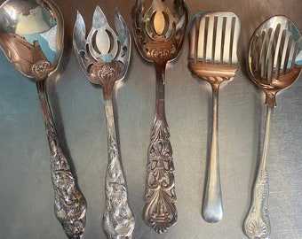 Lot of 5 assembled English silver serving  flatware