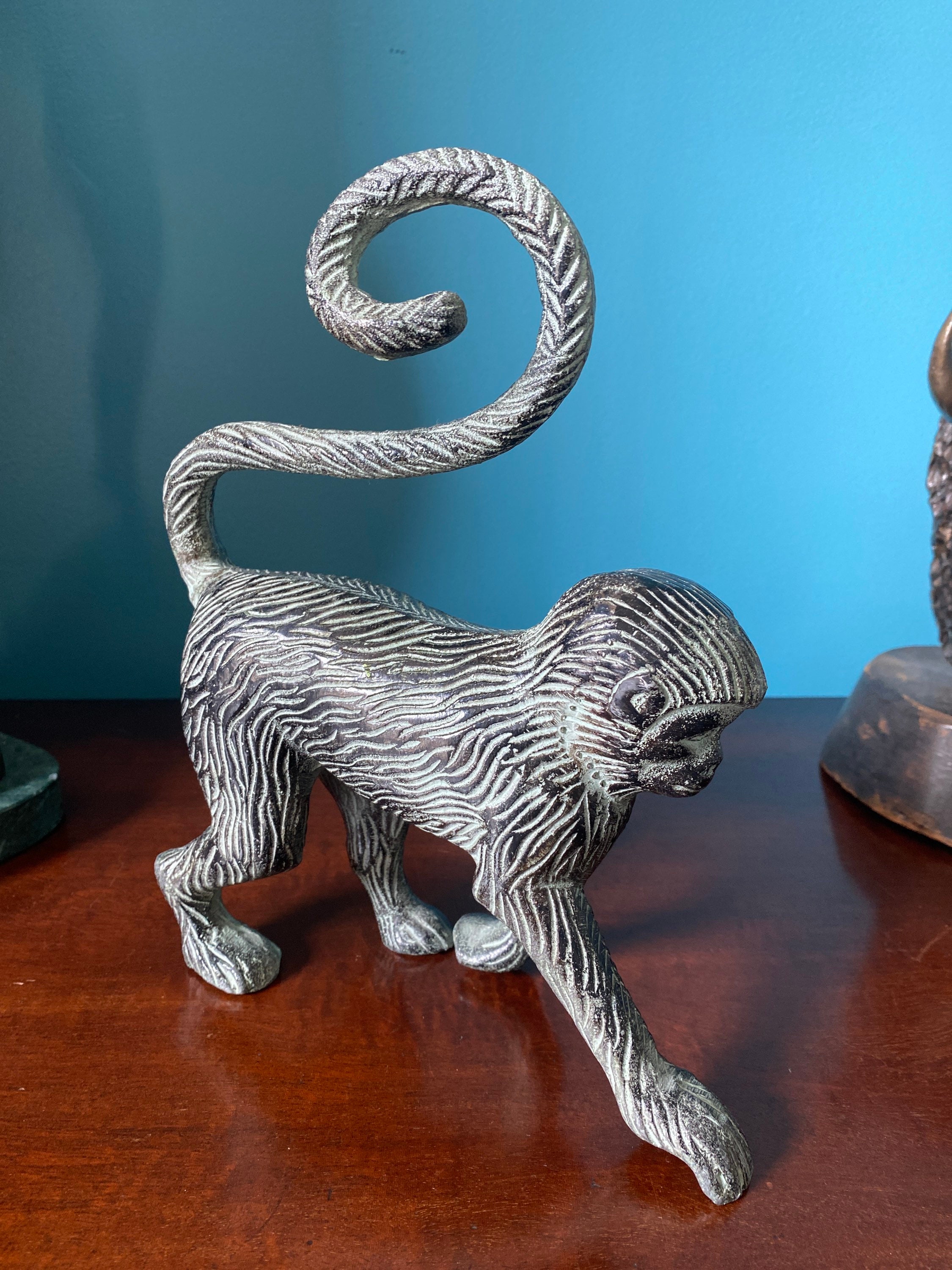 Metal monkey figure sculpture tall at 9.5 inches Etsy