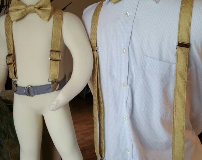 mens gold bow tie and suspenders