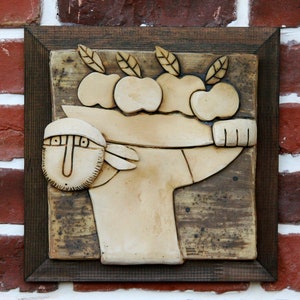 Farmer Gift, Original Ceramic Art Tile, Ceramic wall hanging, Ceramic Art, Handmade Ceramics, Fine Art Ceramics, Dad GIft