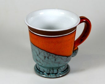 Unique Wheel Thrown Mug, Raku mug, Christmas gift for her, Pottery mug handmade