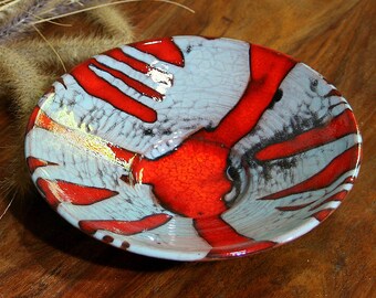 Gray and red ceramic bowl, Wheel thrown ceramic fruit bowl, Pottery anniversary gifts, Ceramic plates