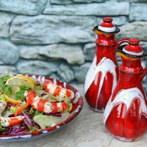 Handmade Pottery Cruet Set, Salt and Pepper & Oil and Vinegar set, Oil Vinegar Salt Pepper Shaker, Condiment set, Kitchen Gift Idea