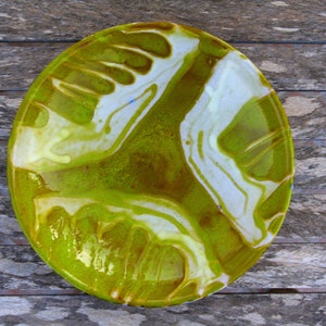Green Ceramic Plate, Pottery Wall Decor, Wheel Thrown Hand Painted Pottery, Mantlepiece Decor, Unique Art Pottery