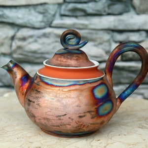 Pottery Teapot Handmade, Tea Lovers Gift, Cooper Glazed Teapot, Ceramic Farmhouse Decor, Wheel thrown ceramic tea pot