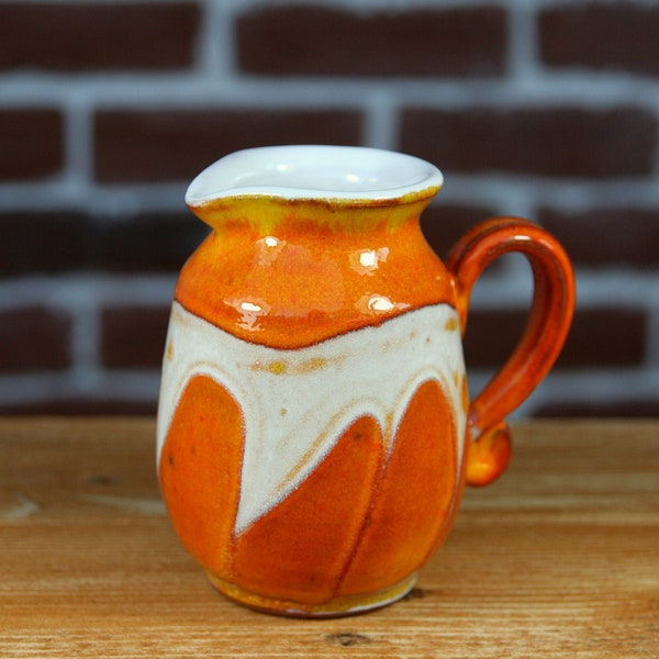 Orange Milk Jug, Pottery Creamer, Sugar and Cream, Wheel Thrown and Hand Decorated Artistic Pottery, Tea Sets, Ceramic pitcher