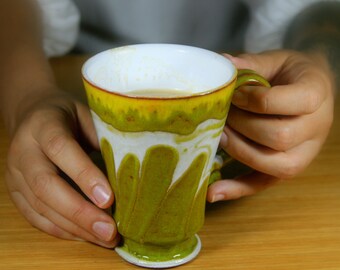 Pottery Coffee Mug Handmade, Unique Wheel Thrown Mug, Ceramic tea mug, Green pottery
