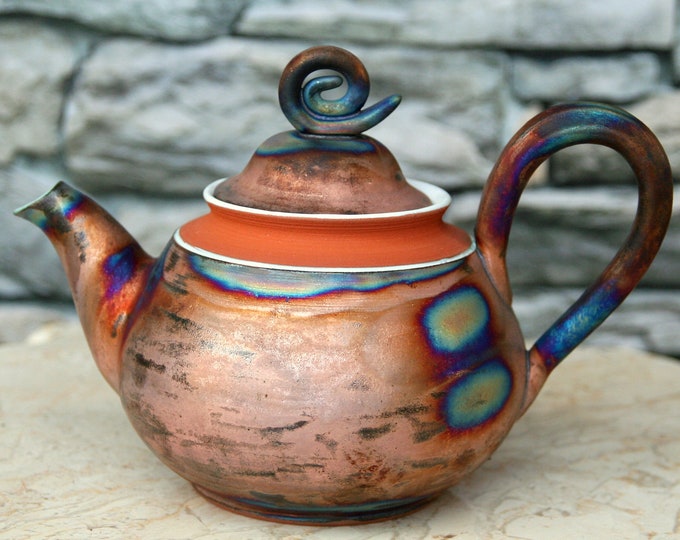 Pottery Teapot Handmade, Tea Lovers Gift, Cooper Glazed Teapot, Ceramic Farmhouse Decor, Wheel thrown ceramic tea pot
