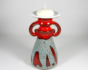 Red Grey Candlestick, Handmade Ceramic Candle Holder, Pottery Home Decor, Table Centerpiece, Candelabra, Clay Candle Holder