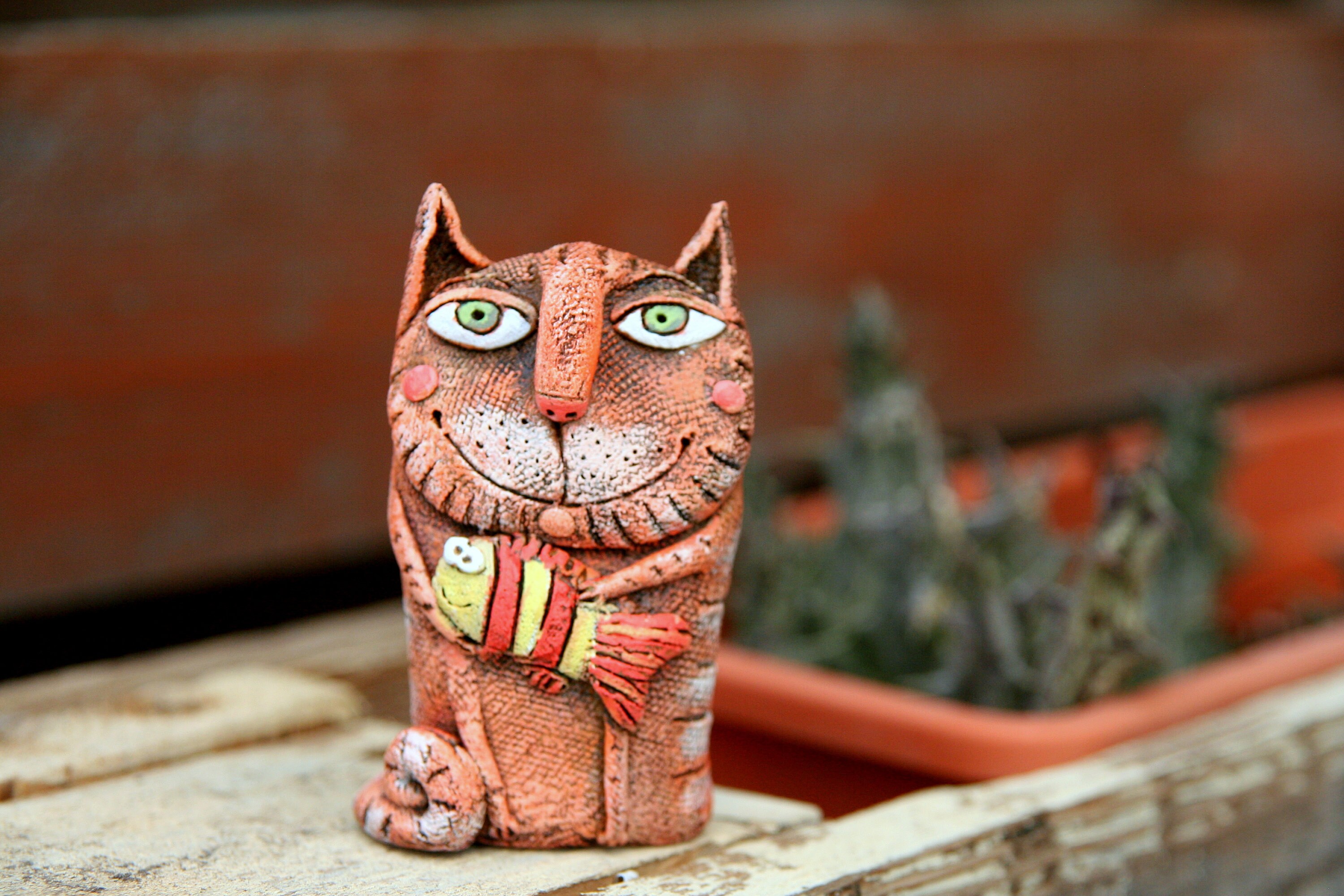 Whimsical Cat Figurine Pottery cat statue Ceramic cat | Etsy