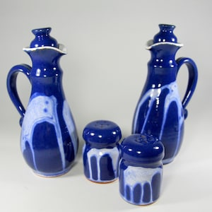 Condiment set, Salt and Pepper & Oil and Vinegar set, Oil Vinegar Salt Pepper Shaker, Kitchen Gift Idea, Handmade Pottery Cruet Set