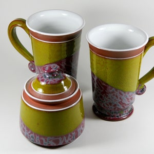 Ceramic tea set - Sugar Bowl and Cups, Pottery Set, Sugar Bowl, Pottery Mug, Green Pottery Set, Coffee Cups
