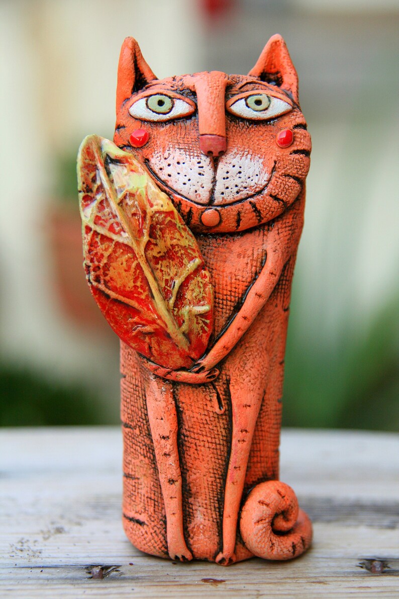 Whimsical cat figurine Pottery cat miniature Cat lovers Etsy