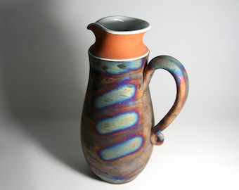 Large ceramic wine jug, Gooper pottery water pitcher, Ceramic wine decanter, Earthen jug, Metallic water jug