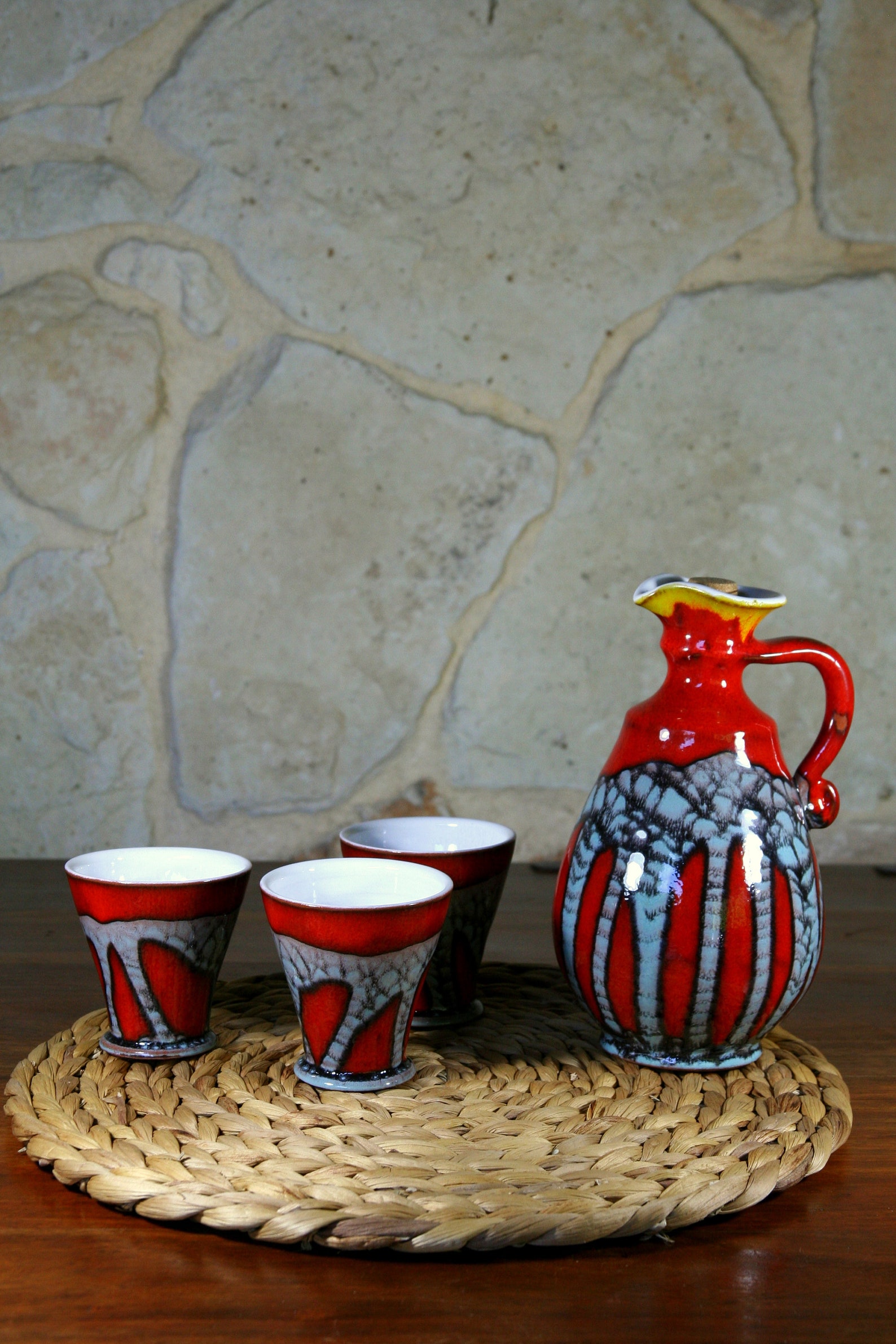 Red Pottery Liqueur Set Ceramics and Pottery Decanter With 6 Etsy