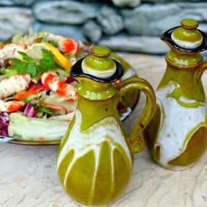 Condiment set, Salt and Pepper & Oil and Vinegar set, Oil Vinegar Salt Pepper Shaker, Kitchen Gift Idea, Handmade Pottery Cruet Set