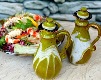 Condiment set, Salt and Pepper & Oil and Vinegar set, Oil Vinegar Salt Pepper Shaker, Kitchen Gift Idea, Handmade Pottery Cruet Set