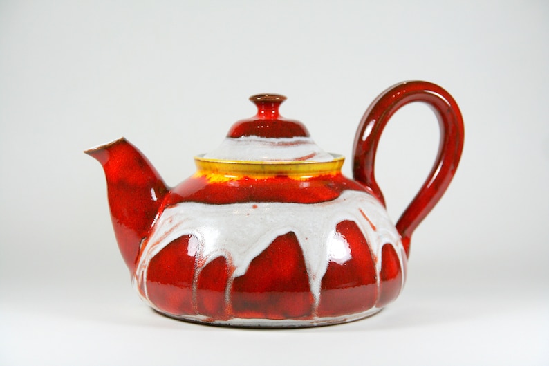 Red Ceramic Teapot Handmade Pottery Tea Kettle Clay Tea Pot Etsy