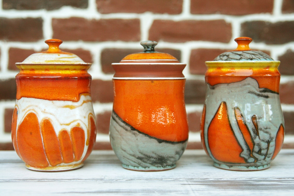 Ceramic Storage Jar Pottery Kitchen Canister With Lid Salt Etsy