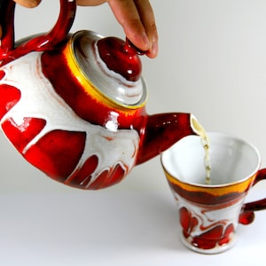 Red Pottery Teapot, Hand Thrown Ceramic Teapot, Ceramic Teapot, Gift From Daughter, Mom Christmas Gift