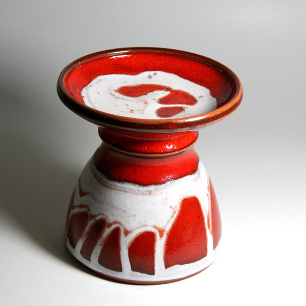 Red White Candle Holder, UU Chalice, Pedestal Candle Holder, Handmade Pottery Stoneware, Personal Flaming Chalice, Table Centerpiece