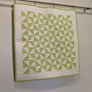Handmade Pinwheel Quilt Baby Quilt Green and Cream with FREE embroidered Quilt label