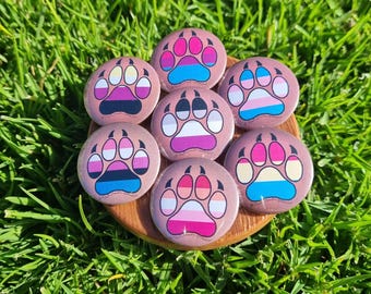 Pride flag paw print badges -32mm