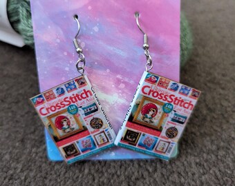 Cross Stitch Themed Mini Book Earrings