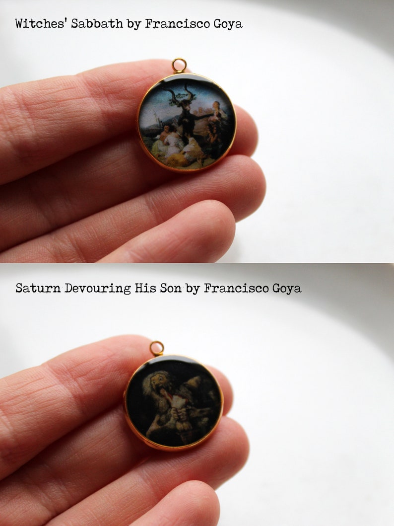 Art History Pendants in Gold Tone Painting Detail Necklaces Etsy